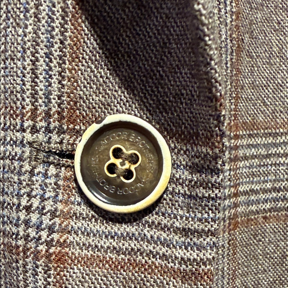 Sacoor Brothers Beige and Brown Plaid Blazer with Elbow Pads - Picture 6 of 11